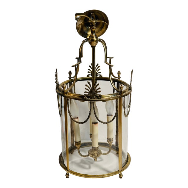 1940s Elegant Brass Neoclassical Pendant Chandelier For Sale