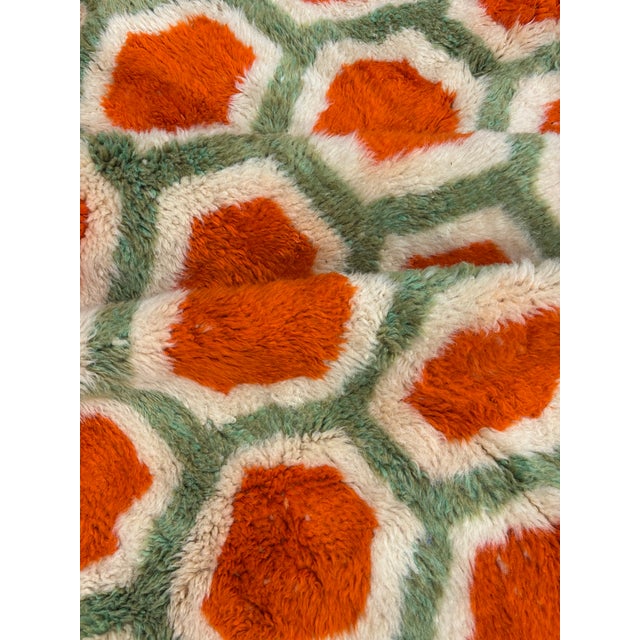 Orange Handwoven Moroccan Mrirt Wool Rug, Orange & Sage Green Honeycomb Berber Carpet, Organic Modern Area Rug, 87" X 118" For Sale - Image 8 of 11
