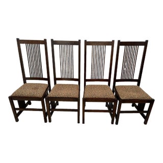1990s Stickley Mission Side Chairs Spindle Back and Sides Dark English Oak - Set of 4 For Sale