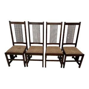 1990s Stickley Mission Side Chairs Spindle Back and Sides Dark English Oak - Set of 4