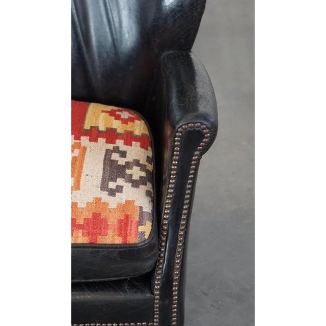 Black Armchair with Reversible Kilim Seat Cushion For Sale - Image 11 of 15