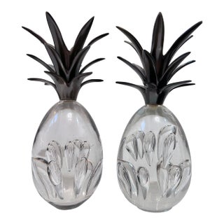 Vintage Pair of Leaded Glass Pineapple Candlesticks For Sale