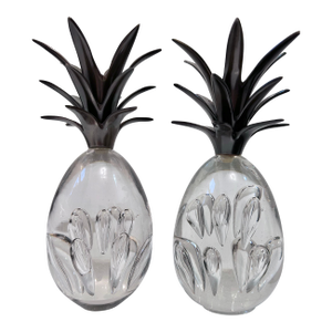 Vintage Pair of Leaded Glass Pineapple Candlesticks