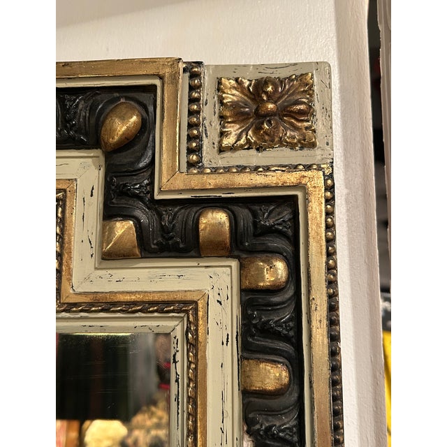 Monumental Carved French Napoleon III Painted Gilded Wood Mirror For Sale - Image 9 of 10
