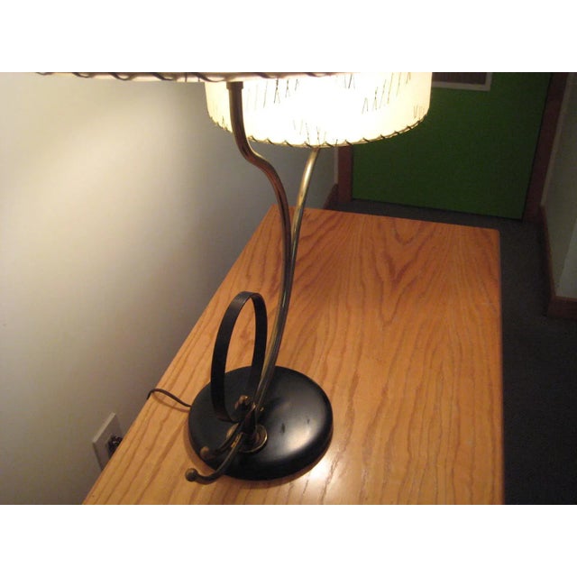 Mid Century Brass Metal Two Original Shade Table Lamp For Sale - Image 6 of 12
