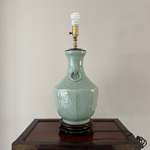Vintage Asian Celadon Porcelain Table Lamp For Sale In Chicago - Image 6 of 11