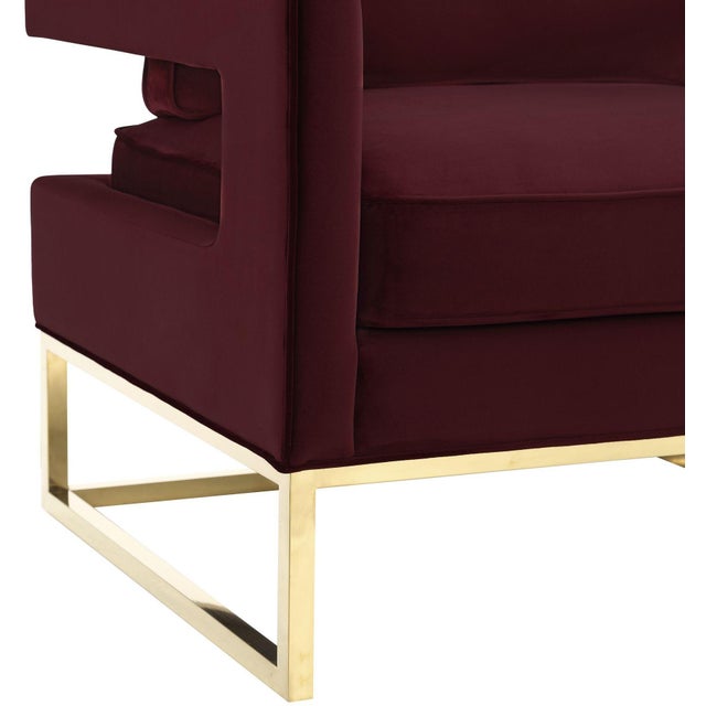 Avery Maroon Velvet Chair with Gold Frame For Sale - Image 4 of 7