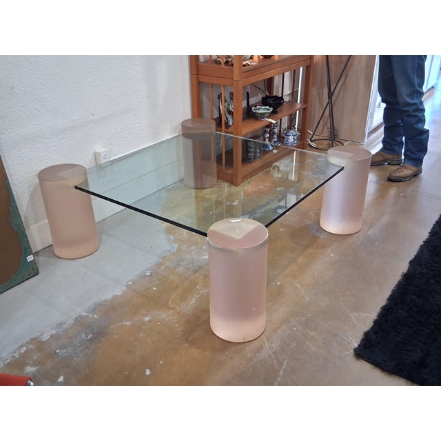 Glass Mid Century Post Modern Lucite & Glass Top Coffee Table Attributed to Karl Springer For Sale - Image 7 of 9