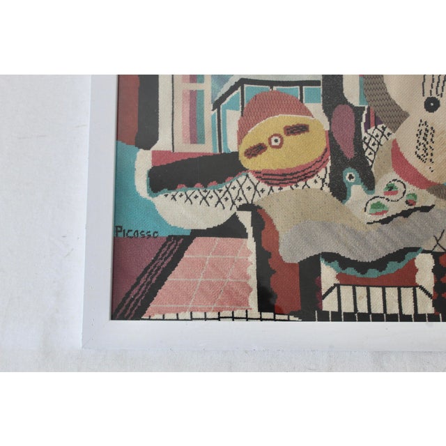Textile Vintage "Mandolin and Guitar" Picasso Needlepoint Tapestry Framed Mid Century For Sale - Image 7 of 12