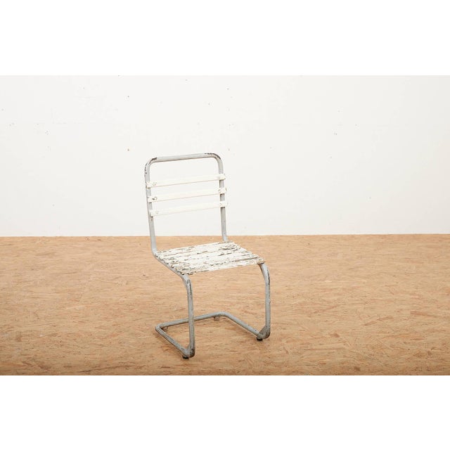 Children's Chair with Galvanized Tubular Steel Frame and White-Painted Wooden Slats, 1930s For Sale - Image 4 of 12