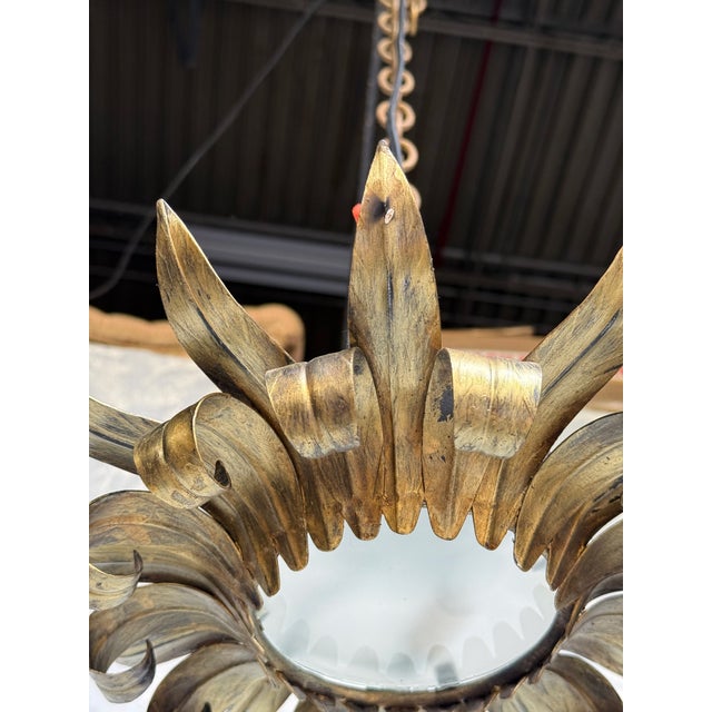 1950s Spanish Gilt-Metal 1950's Sunburst Ceiling Fixture For Sale - Image 5 of 11