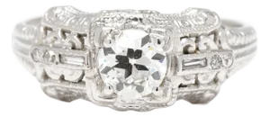 Vintage .46ctw Diamond Engagement Ring, 18k White Gold, Ring Size 5