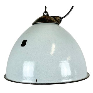 Industrial Grey Enamel Factory Lamp with Cast Iron Top, 1960s For Sale
