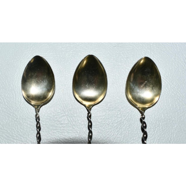Transitional Antique Set of Three Decorative Demitasse Sterling SIlver Spoons For Sale - Image 3 of 12