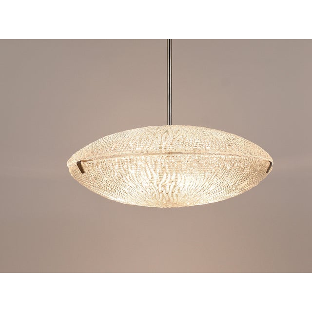 Kalmar Mid-Century Kalmar Discus Textured Glass & Nickel Chandelier attributed to J. T. Kalmar for Kalmar, Austria, 1950s For Sale - Image 4 of 18