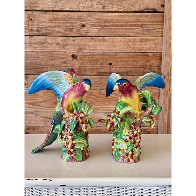 Vintage Sculptural Andrea by Sadek Hand-Painted Tropical Parrot Figurines – Pair For Sale - Image 12 of 12