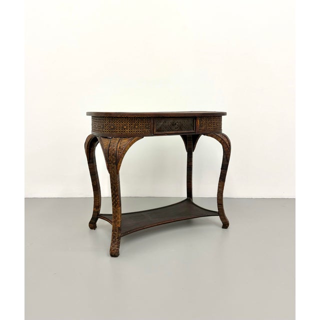 English Vintage Woven Rattan Writing Desk For Sale - Image 3 of 7