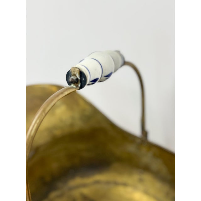 Early 20th Century Antique Brass and Blue Porcelain Coal Scuttle Helmet Form Early 20th Century For Sale - Image 5 of 12