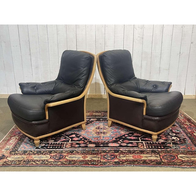 Chairs in Leather and Beech, 1970s, Set of 2 For Sale - Image 3 of 17