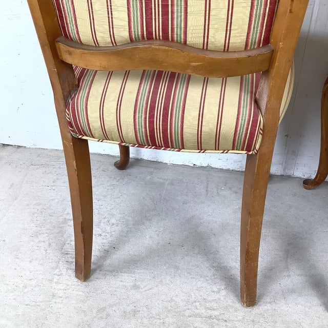 Wood Set of Four Queen Anne Walnut Dining Side Chairs in Striped Burgundy & Gold Upholstery For Sale - Image 7 of 12