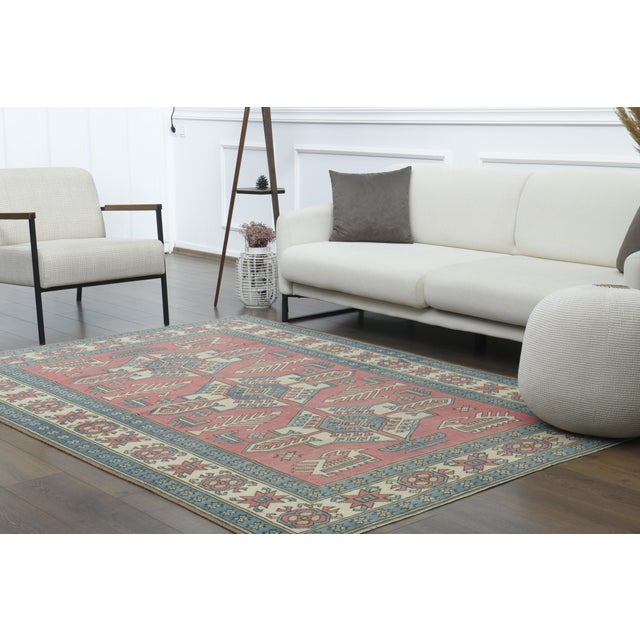 1970s Vintage Turkish Oushak Handmade Wool Cotton Pink Area Rug For Sale - Image 4 of 12