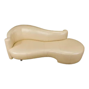 Tan Leather Cloud Style Sofa with Lucite Leg by Weiman, c 1980s, Signed