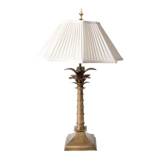 1970s Brass Palm Lamp with Shade in the Manner of Chapman For Sale