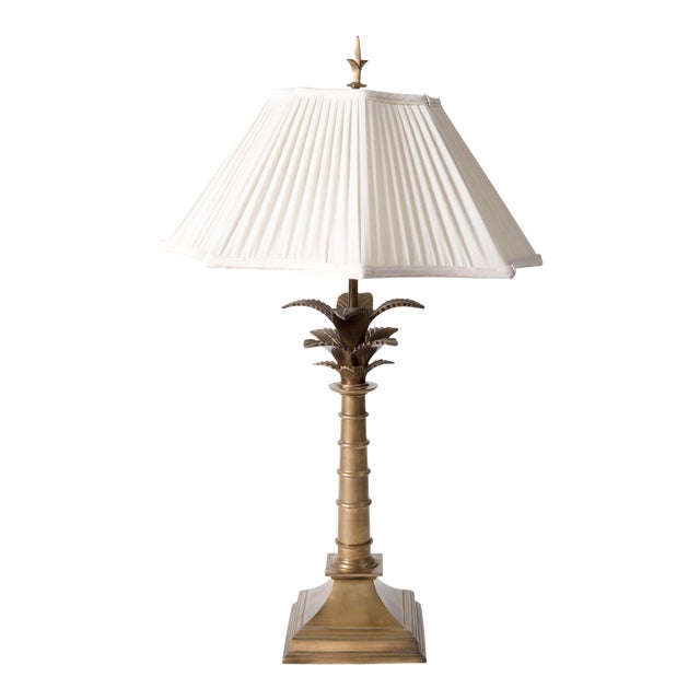 1970s Brass Palm Lamp with Shade in the Manner of Chapman For Sale