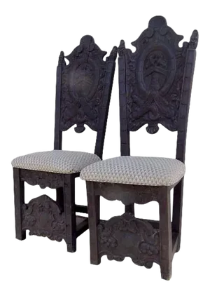 Carved Louis XIV Style Side Chairs Renaissance Revival - a Pair