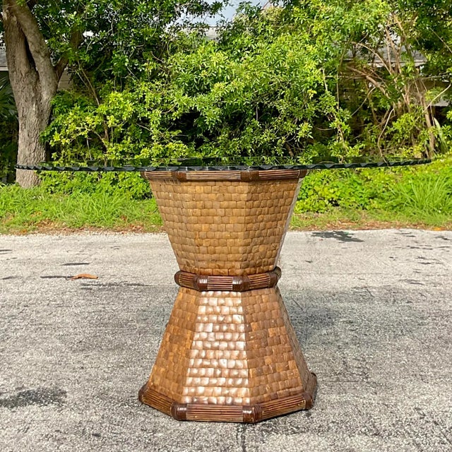Early 21st Century Boho Style Tessellated Coconut Shell Table Pedestal For Sale - Image 5 of 6