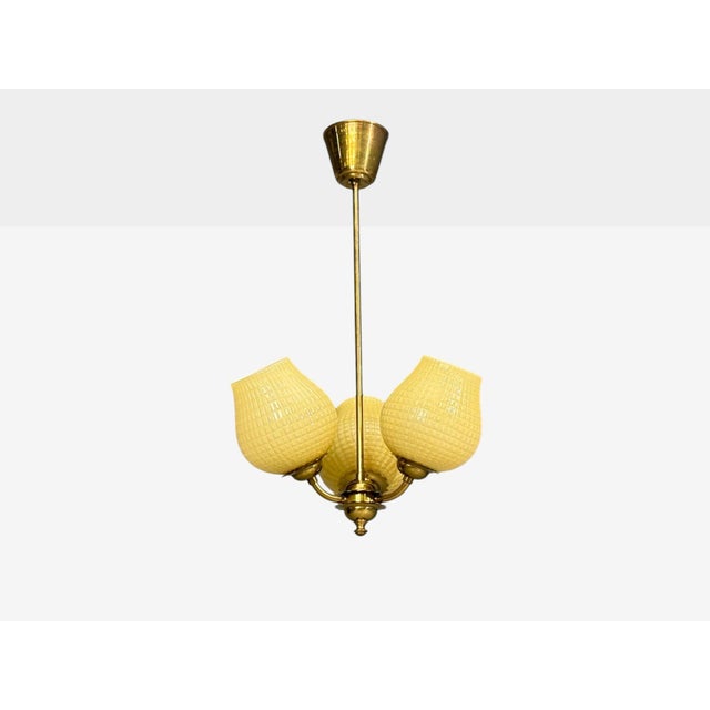 1940s Swedish Modern, Pendant Light, Brass, Textured Glass For Sale In New York - Image 6 of 12