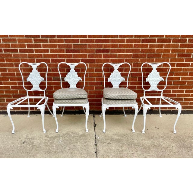 Unmarked French 18th century elegance by Woodard Trianon 4 armless chairs Made of Wrought and cast iron Circa 1958 Seat...