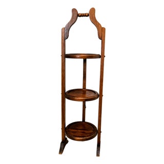 Vintage Cornwall 3-Tier Folding Pie Stand / Silent Butler Serving Table, South Paris Maine For Sale