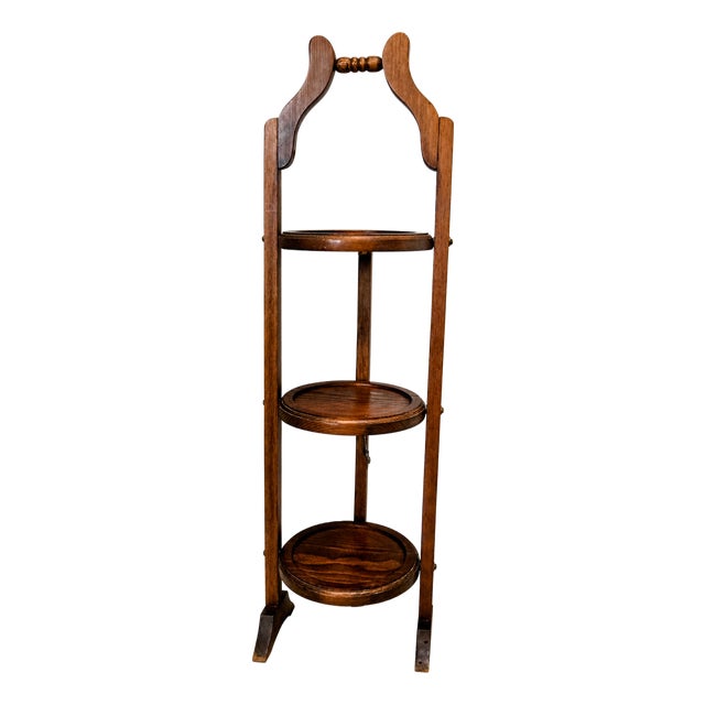 Vintage Cornwall 3-Tier Folding Pie Stand / Silent Butler Serving Table, South Paris Maine For Sale