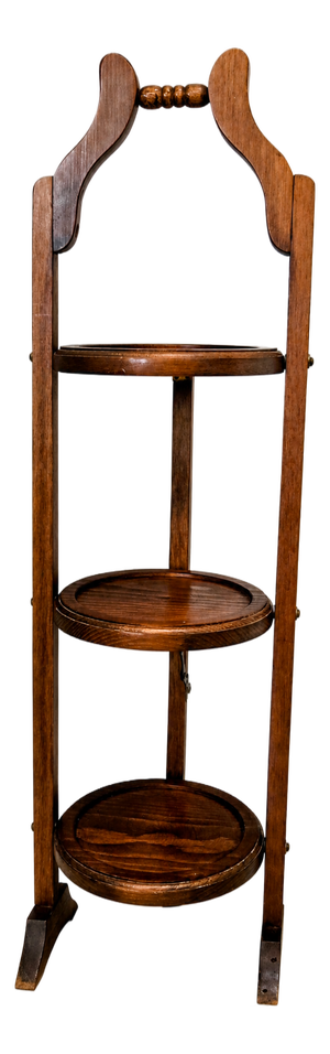 Vintage Cornwall 3-Tier Folding Pie Stand / Silent Butler Serving Table, South Paris Maine