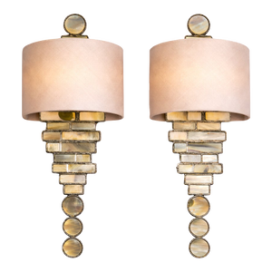 Vaughan Capiz Shell & Antique Pewter Wall Sconces – Pair | 25” H