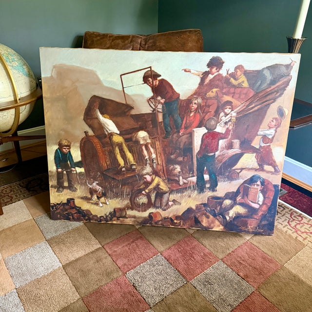1960s Barry Leighton Jones Original Oil on Canvas Signed Children Play on Old Car For Sale - Image 11 of 12