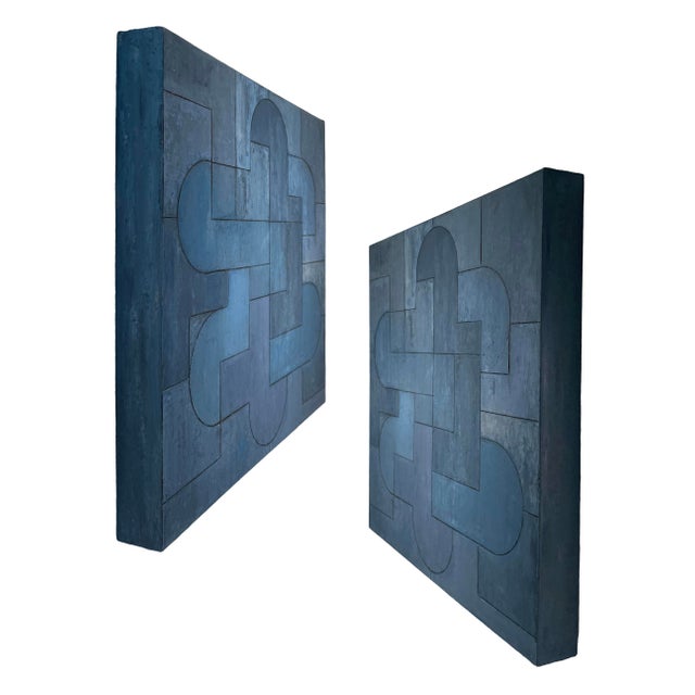 A monochromatic architectonic abstraction composed of interlocking geometric and curved forms, this painting explores...