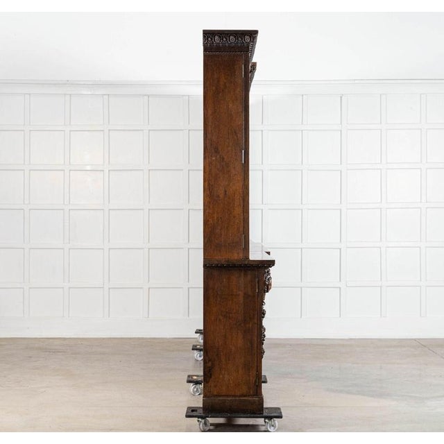 Brown English Carved Oak Breakfront Glazed Bookcase, 1870s For Sale - Image 8 of 18