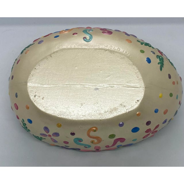 Eggshell Vintage Black Bird Mold Inc. Hand Painted Multicolored Ceramic Egg Shaped Lidded Box For Sale - Image 8 of 13