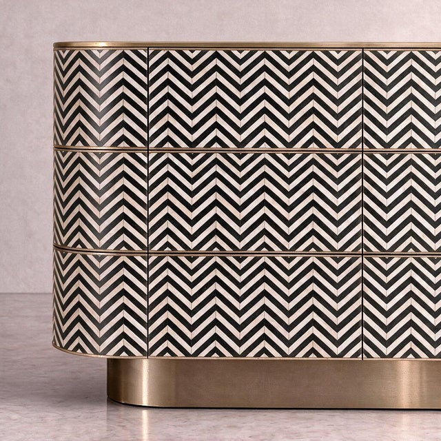 Art Deco Veyra Chevron Inlay Six-Drawer Dresser - Black by House of Jaipur For Sale - Image 3 of 6
