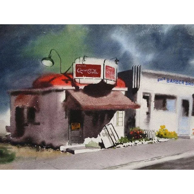 Irv Wyner: Corner Store With Coca Cola Sign, Watercolor Painting For Sale - Image 5 of 5