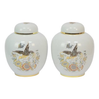 Vintage Decorated Porcelain Vases, 1960s, Set of 2 For Sale