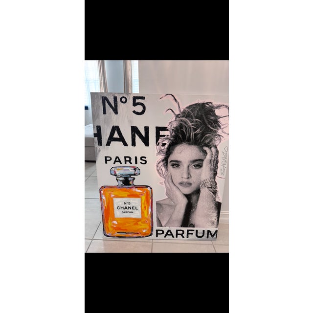 Original John Stango Madonna / Chanel No. 5 Signed Pop Art Painting – 38” X 45 For Sale - Image 4 of 6