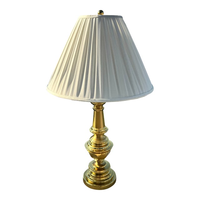 Vintage Signed Stiffel Brass Table Lamp With Original Shade For Sale