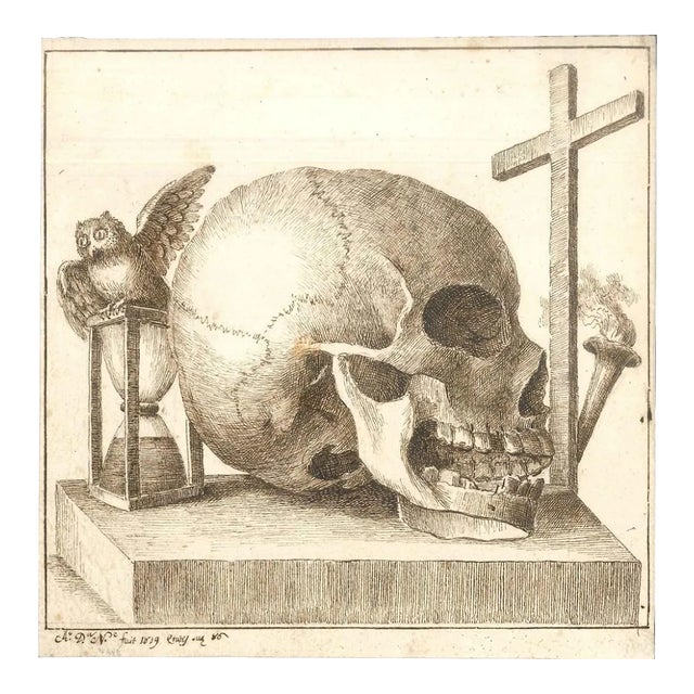 Skulls - Pair of Original Ink Drawings by Alessandro Dalla Nave - Early 1800 Early 1800 For Sale