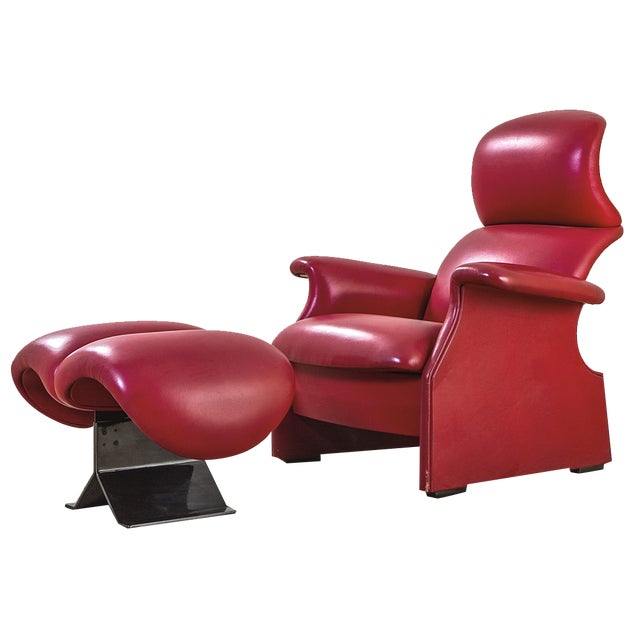 Armchair with Pouf Mod. Viscontia by Dino Gavina for Gavina, 1987 For Sale