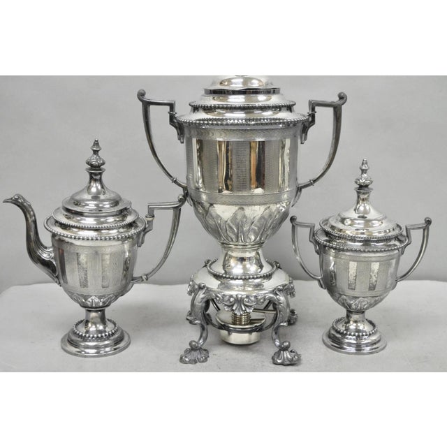 Antique Reed & Barton 1929 English Regency Silver Plated Samovar Tea Set - 4 PCS For Sale - Image 11 of 18