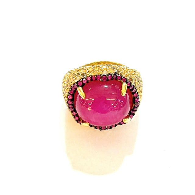 Baroque Bochic “Flamenco” Ruby & White Zircon 18k Gold & Silver Cocktail Ring Size 5.5 For Sale - Image 3 of 5