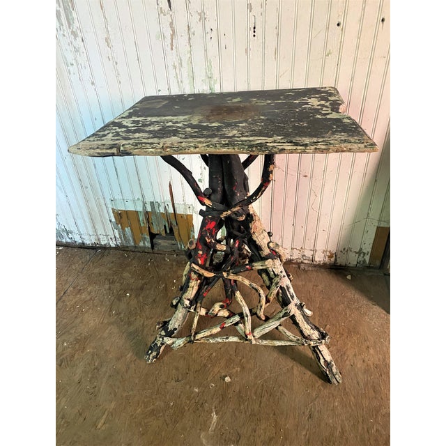 Shabby Chic 19th C Adirondack Handmade Cabin Shabby Chic Twig Vine Plant Stand Lamp Table For Sale - Image 3 of 18